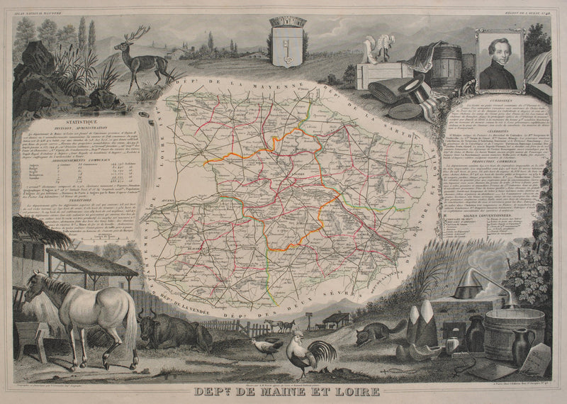 Victor LEVASSEUR : Carte ancienne de Maine et Loire, Gravure originale (photo de détail 2) - Crédit photo : Galerie Art.Paris