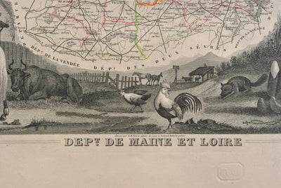 Victor LEVASSEUR : Carte ancienne de Maine et Loire, Gravure originale (photo de détail 3) - Crédit photo : Galerie Art.Paris