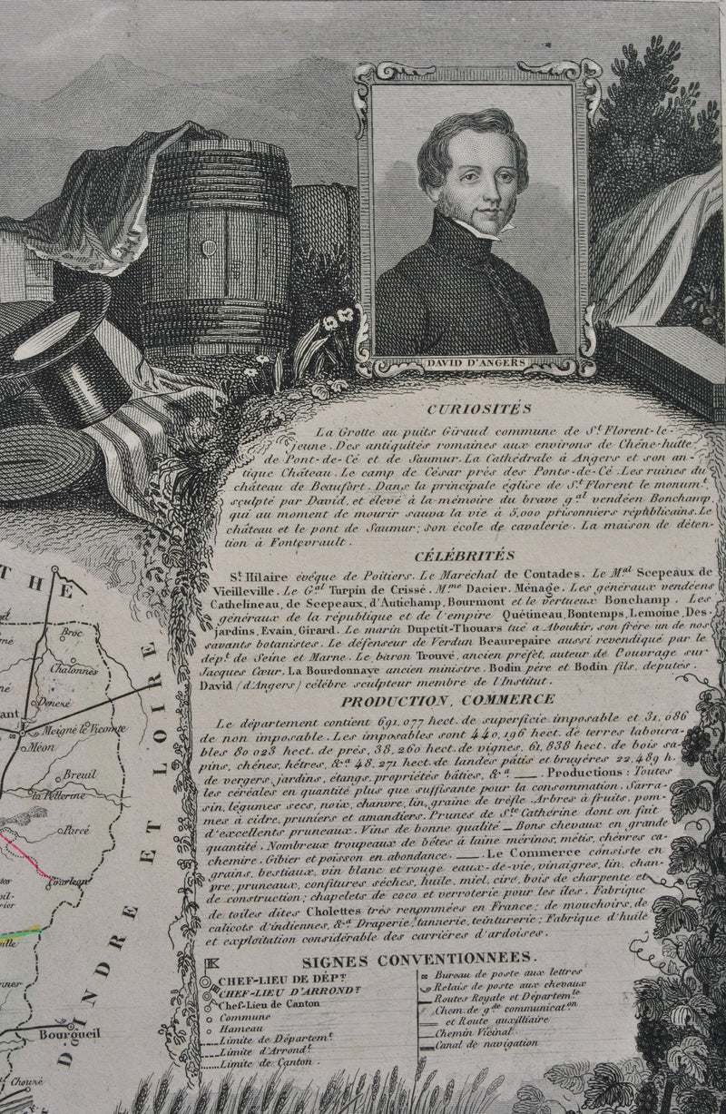 Victor LEVASSEUR : Carte ancienne de Maine et Loire, Gravure originale (photo de détail 8) - Crédit photo : Galerie Art.Paris