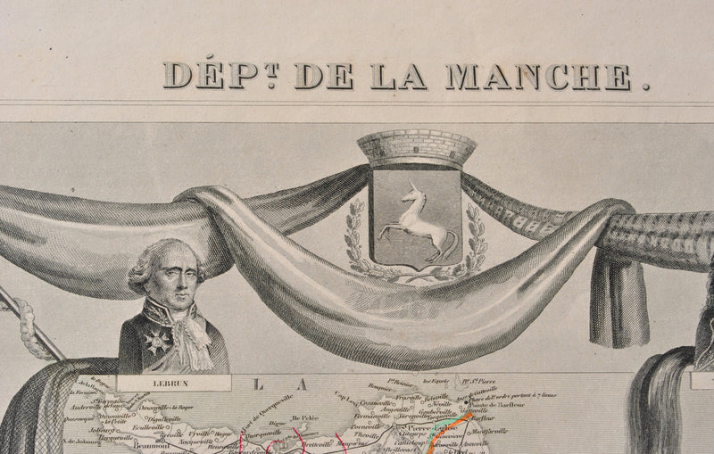 Victor LEVASSEUR : Carte ancienne de la Manche, Gravure originale (photo de détail 3) - Crédit photo : Galerie Art.Paris