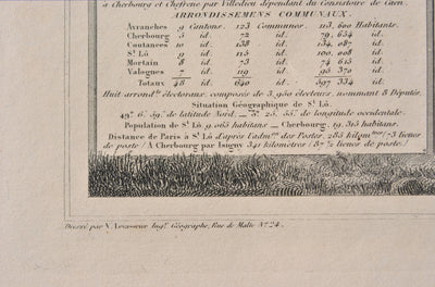 Victor LEVASSEUR : Carte ancienne de la Manche, Gravure originale (photo de détail 4) - Crédit photo : Galerie Art.Paris