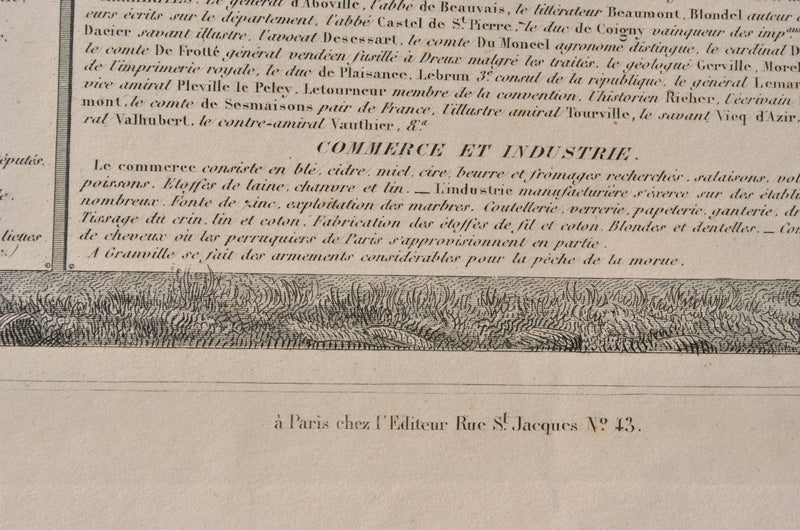 Victor LEVASSEUR : Carte ancienne de la Manche, Gravure originale (photo de détail 5) - Crédit photo : Galerie Art.Paris