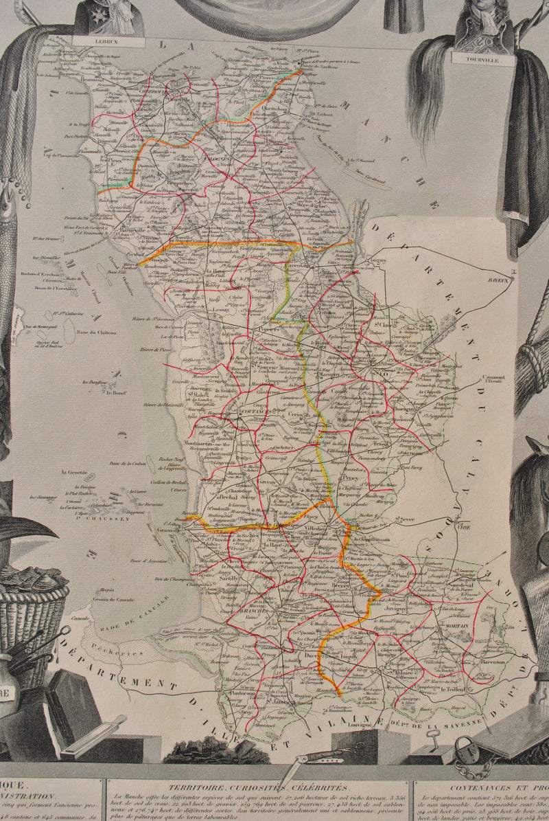 Victor LEVASSEUR : Carte ancienne de la Manche, Gravure originale (photo de détail 8) - Crédit photo : Galerie Art.Paris