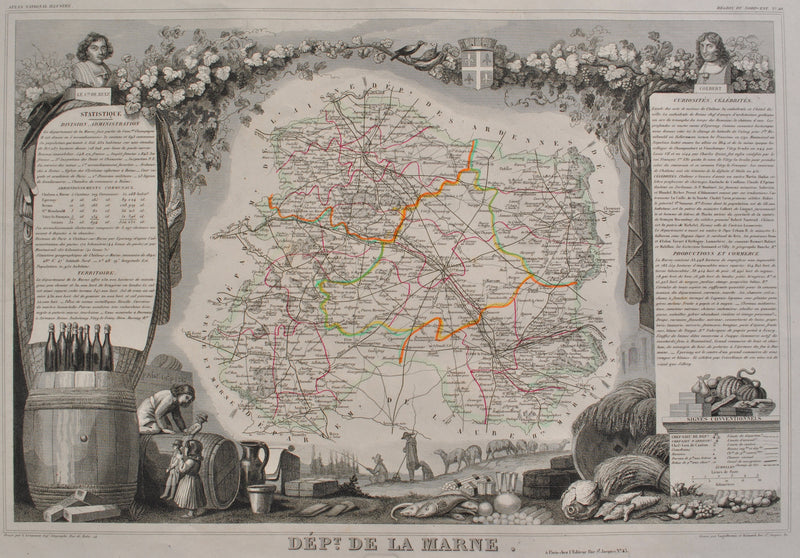 Victor LEVASSEUR : Carte ancienne de la Marne, Gravure originale (photo de détail 2) - Crédit photo : Galerie Art.Paris