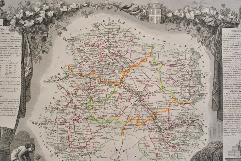 Victor LEVASSEUR : Carte ancienne de la Marne, Gravure originale (photo de détail 7) - Crédit photo : Galerie Art.Paris