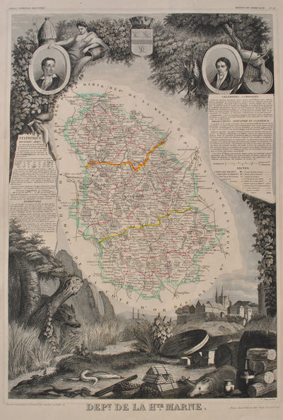 Victor LEVASSEUR : Carte ancienne de la Haute Marne, Gravure originale (photo de détail 2) - Crédit photo : Galerie Art.Paris