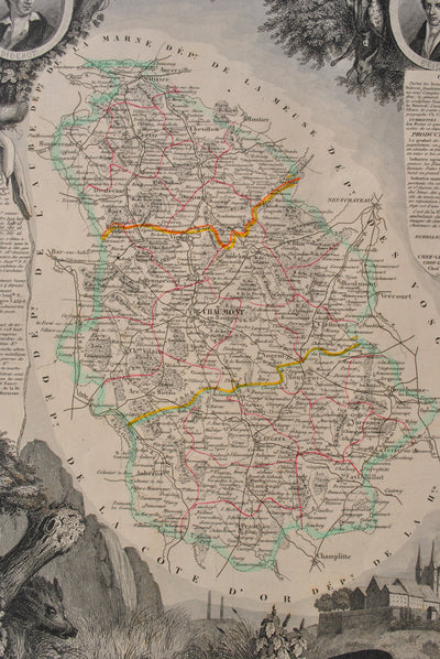 Victor LEVASSEUR : Carte ancienne de la Haute Marne, Gravure originale (photo de détail 8) - Crédit photo : Galerie Art.Paris