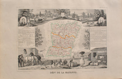 Victor LEVASSEUR : Carte ancienne de la Mayenne, Gravure originale (vue générale) - Crédit photo : Galerie Art.Paris