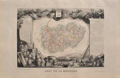 Victor LEVASSEUR : Carte ancienne de la Meurthe, Gravure originale (vue générale) - Crédit photo : Galerie Art.Paris