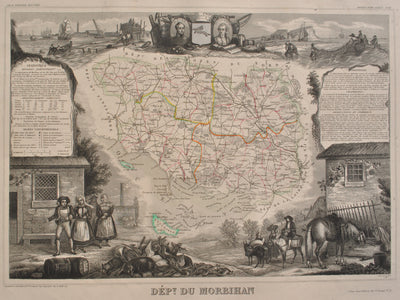 Victor LEVASSEUR : Carte ancienne du Morbihan, Gravure originale (photo de détail 2) - Crédit photo : Galerie Art.Paris