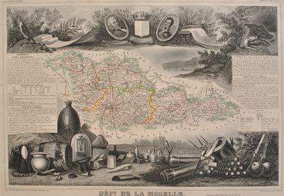 Victor LEVASSEUR : Carte ancienne de la Moselle, Gravure originale (photo de détail 2) - Crédit photo : Galerie Art.Paris