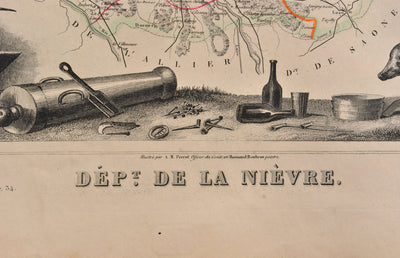 Victor LEVASSEUR : Carte ancienne de la Nièvre, Gravure originale (photo de détail 3) - Crédit photo : Galerie Art.Paris