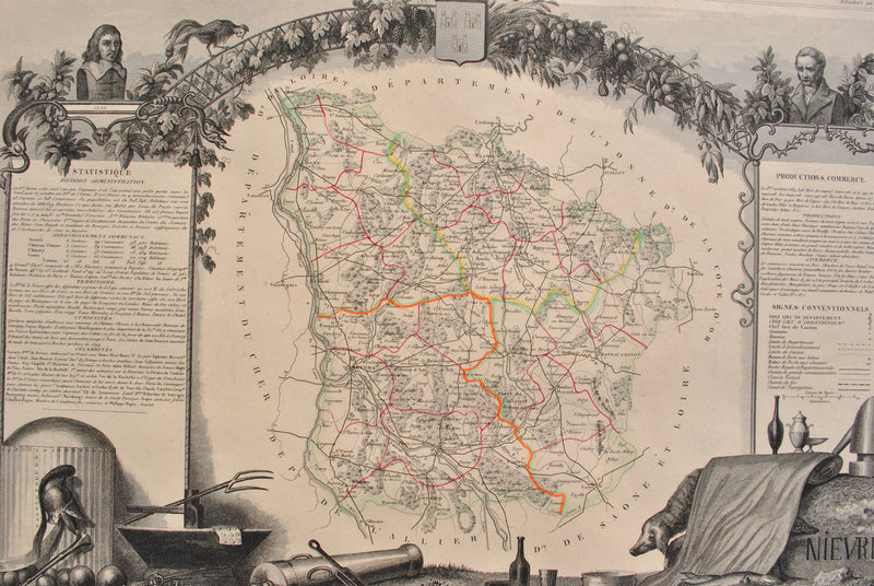 Victor LEVASSEUR : Carte ancienne de la Nièvre, Gravure originale (photo de détail 12) - Crédit photo : Galerie Art.Paris