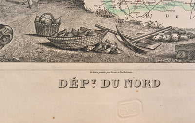 Victor LEVASSEUR : Carte ancienne du département du Nord, Gravure originale (photo de détail 3) - Crédit photo : Galerie Art.Paris