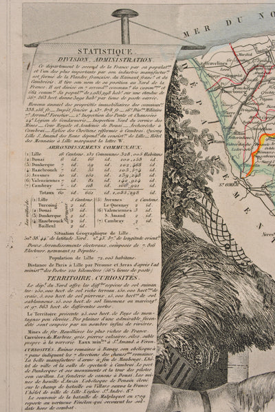 Victor LEVASSEUR : Carte ancienne du département du Nord, Gravure originale (photo de détail 6) - Crédit photo : Galerie Art.Paris