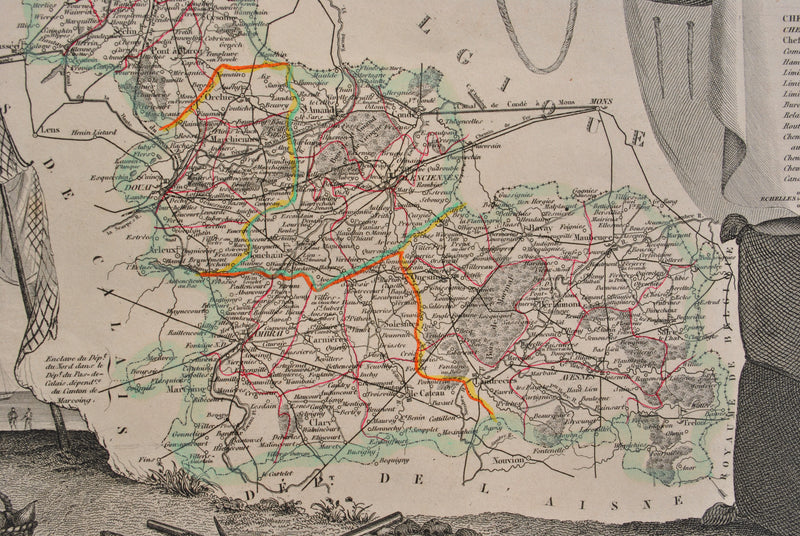 Victor LEVASSEUR : Carte ancienne du département du Nord, Gravure originale (photo de détail 9) - Crédit photo : Galerie Art.Paris