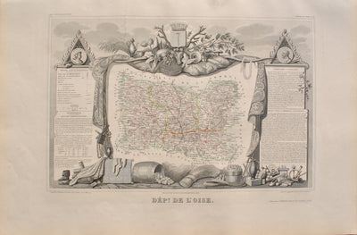 Victor LEVASSEUR : Carte ancienne du département de l'Ois, Gravure originale (vue générale) - Crédit photo : Galerie Art.Paris