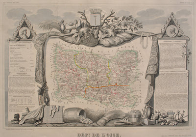 Victor LEVASSEUR : Carte ancienne du département de l'Ois, Gravure originale (photo de détail 2) - Crédit photo : Galerie Art.Paris