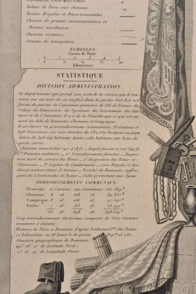 Victor LEVASSEUR : Carte ancienne du département de l'Ois, Gravure originale (photo de détail 10) - Crédit photo : Galerie Art.Paris