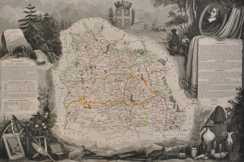 Victor LEVASSEUR : Carte ancienne du Puy de Dôme, Gravure originale (photo de détail 2) - Crédit photo : Galerie Art.Paris