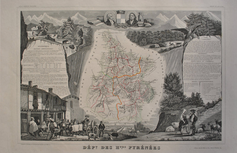 Victor LEVASSEUR : Carte ancienne des Hautes Pyrénées, Gravure originale (photo de détail 2) - Crédit photo : Galerie Art.Paris