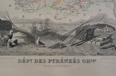 Victor LEVASSEUR : Carte ancienne des Pyrénées Orientales, Gravure originale (photo de détail 3) - Crédit photo : Galerie Art.Paris