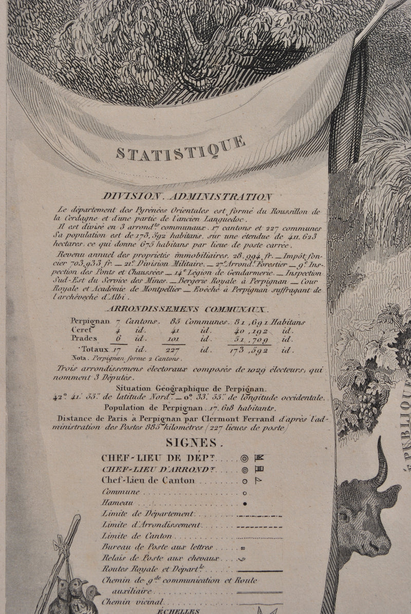 Victor LEVASSEUR : Carte ancienne des Pyrénées Orientales, Gravure originale (photo de détail 10) - Crédit photo : Galerie Art.Paris