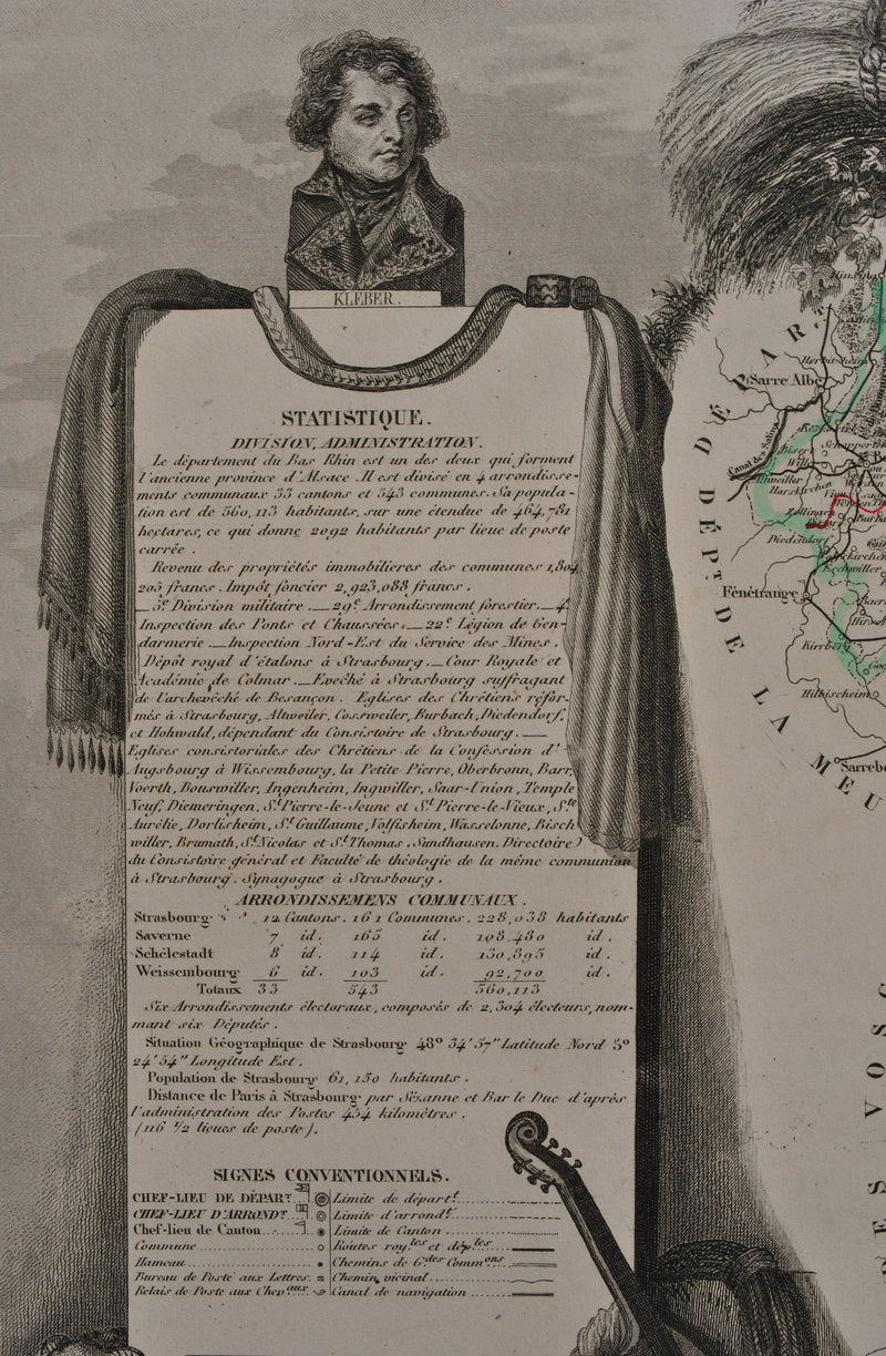 Victor LEVASSEUR : Carte ancienne du Bas Rhin, Gravure originale (photo de détail 6) - Crédit photo : Galerie Art.Paris