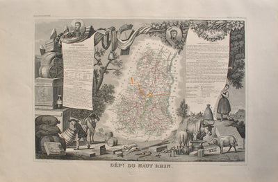 Victor LEVASSEUR : Carte ancienne du Haut Rhin, Gravure originale (vue générale) - Crédit photo : Galerie Art.Paris