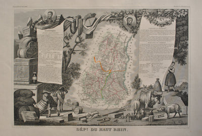 Victor LEVASSEUR : Carte ancienne du Haut Rhin, Gravure originale (photo de détail 2) - Crédit photo : Galerie Art.Paris