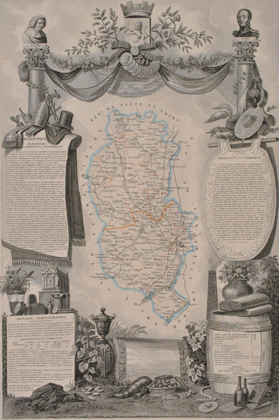 Victor LEVASSEUR : Carte ancienne du Rhône, Gravure originale (photo de détail 2) - Crédit photo : Galerie Art.Paris