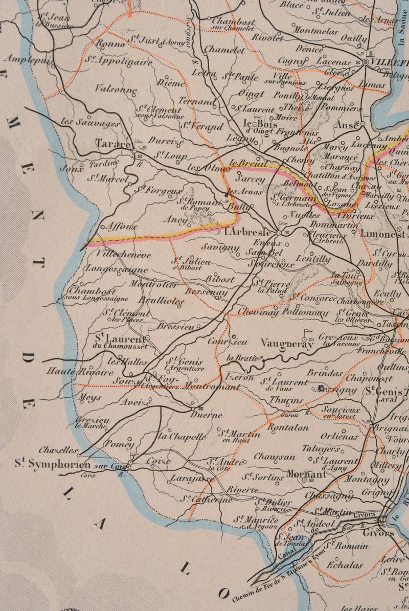 Victor LEVASSEUR : Carte ancienne du Rhône, Gravure originale (photo de détail 9) - Crédit photo : Galerie Art.Paris