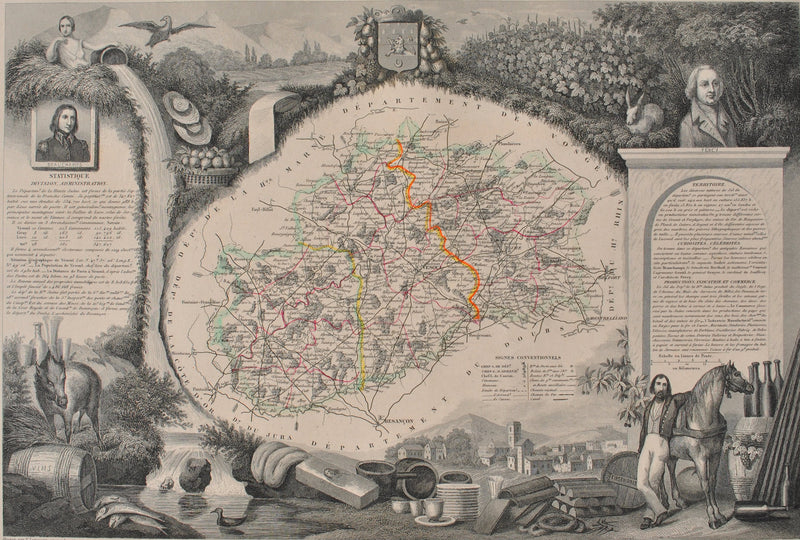 Victor LEVASSEUR : Carte ancienne de la Haute Saône, Gravure originale (photo de détail 2) - Crédit photo : Galerie Art.Paris