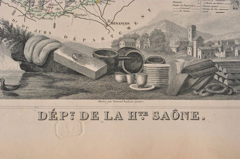 Victor LEVASSEUR : Carte ancienne de la Haute Saône, Gravure originale (photo de détail 3) - Crédit photo : Galerie Art.Paris