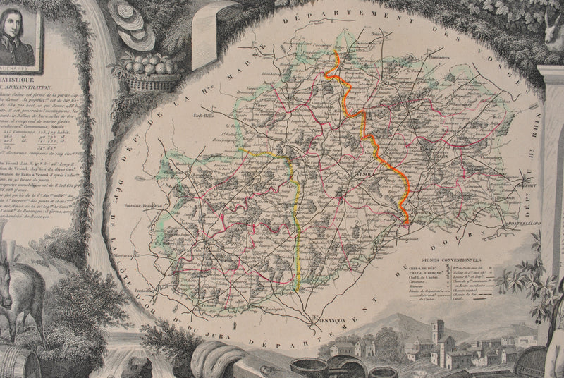 Victor LEVASSEUR : Carte ancienne de la Haute Saône, Gravure originale (photo de détail 6) - Crédit photo : Galerie Art.Paris