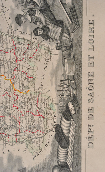 Victor LEVASSEUR : Carte ancienne de Saône et Loire, Gravure originale (photo de détail 3) - Crédit photo : Galerie Art.Paris