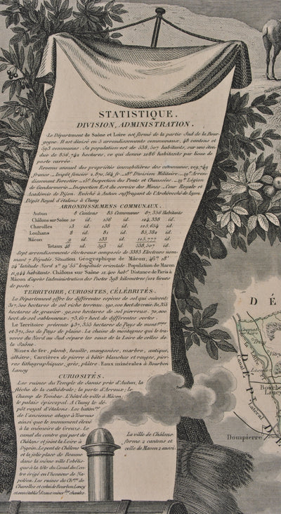 Victor LEVASSEUR : Carte ancienne de Saône et Loire, Gravure originale (photo de détail 7) - Crédit photo : Galerie Art.Paris