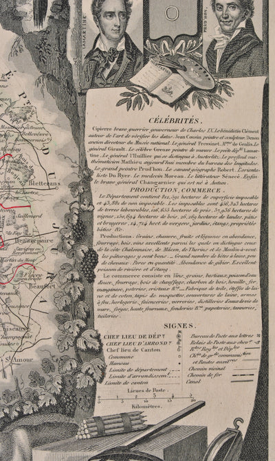 Victor LEVASSEUR : Carte ancienne de Saône et Loire, Gravure originale (photo de détail 8) - Crédit photo : Galerie Art.Paris