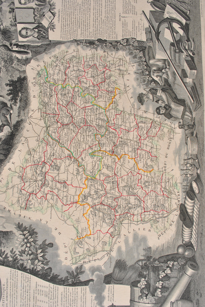 Victor LEVASSEUR : Carte ancienne de Saône et Loire, Gravure originale (photo de détail 9) - Crédit photo : Galerie Art.Paris