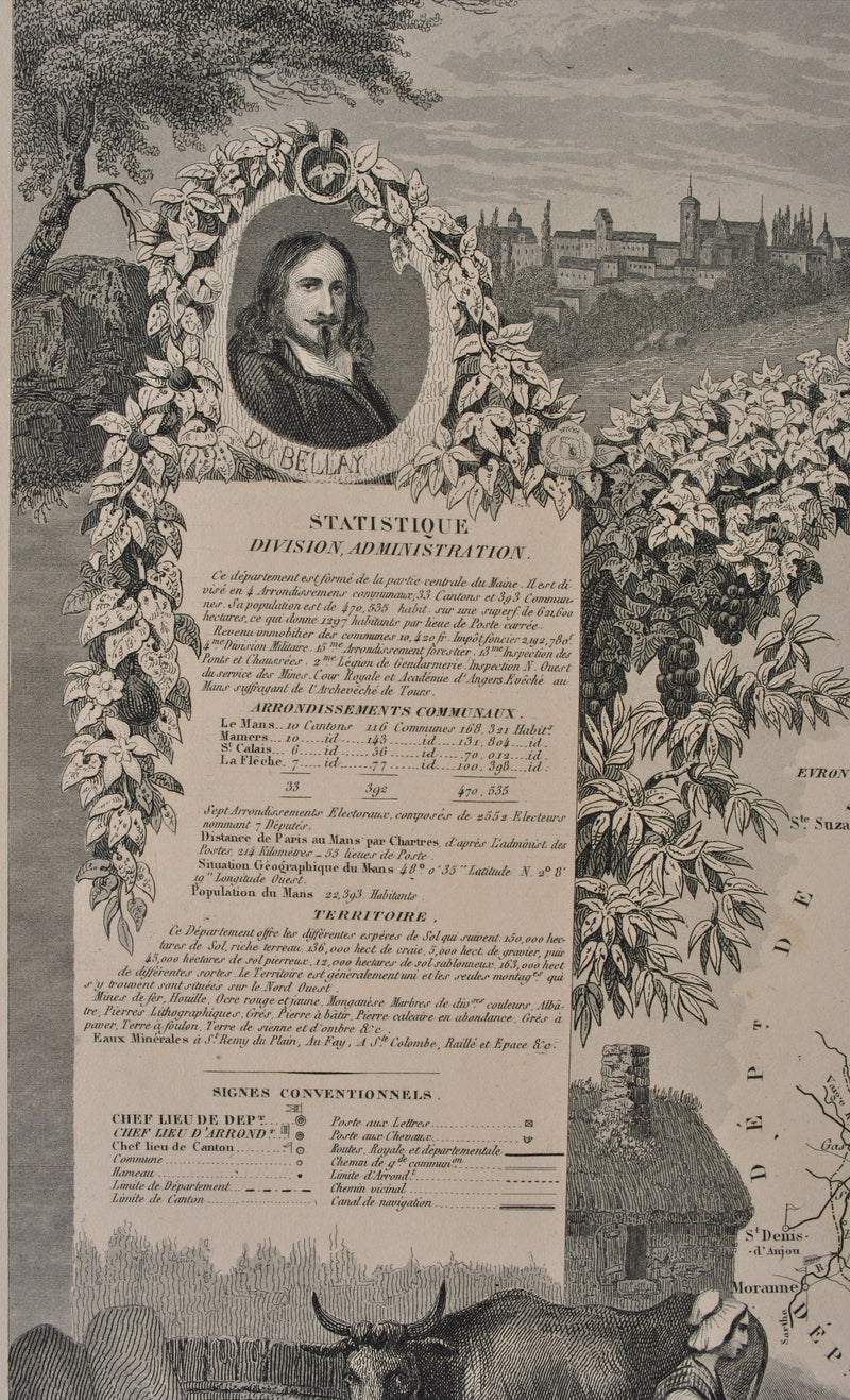 Victor LEVASSEUR : Carte ancienne de la Sarthe, Gravure originale (photo de détail 12) - Crédit photo : Galerie Art.Paris