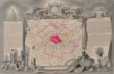 Victor LEVASSEUR : Carte ancienne de la Seine, Gravure originale (photo de détail 2) - Crédit photo : Galerie Art.Paris