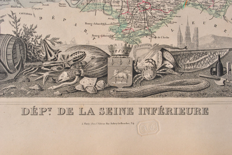 Victor LEVASSEUR : Carte ancienne de la Seine Inférieure, Gravure originale (photo de détail 3) - Crédit photo : Galerie Art.Paris