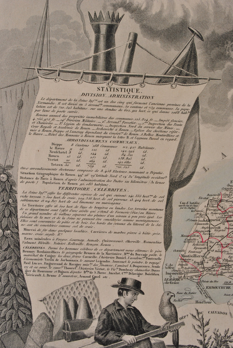 Victor LEVASSEUR : Carte ancienne de la Seine Inférieure, Gravure originale (photo de détail 10) - Crédit photo : Galerie Art.Paris