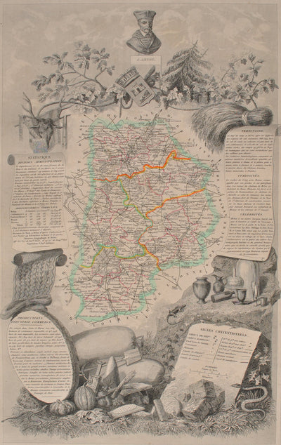 Victor LEVASSEUR : Carte ancienne de Seine et Marne, Gravure originale (photo de détail 2) - Crédit photo : Galerie Art.Paris