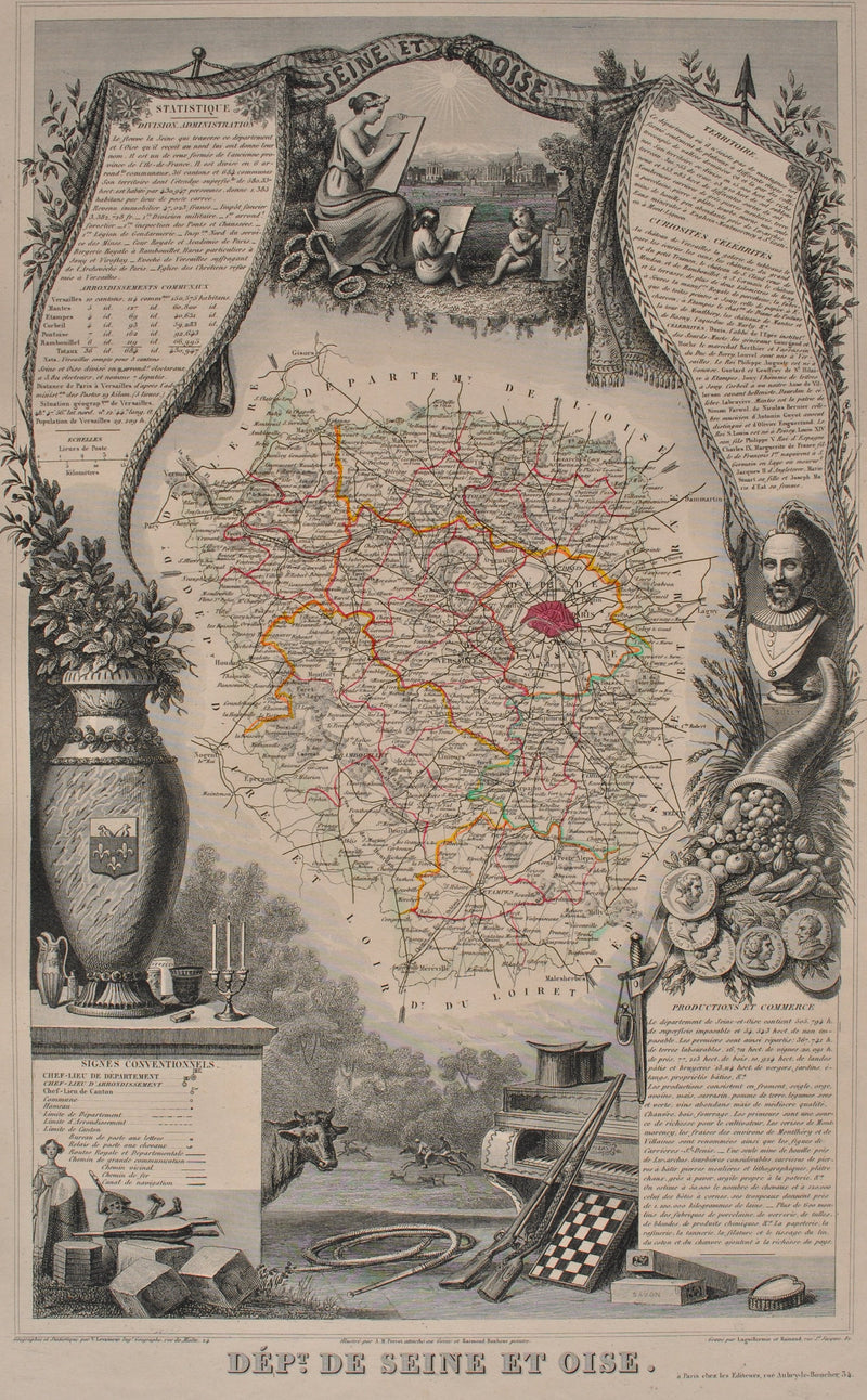 Victor LEVASSEUR : Carte ancienne de Seine et Oise, Gravure originale (photo de détail 2) - Crédit photo : Galerie Art.Paris