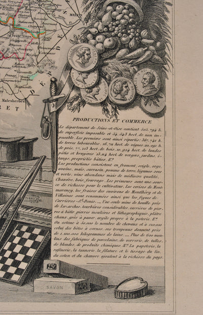 Victor LEVASSEUR : Carte ancienne de Seine et Oise, Gravure originale (photo de détail 4) - Crédit photo : Galerie Art.Paris