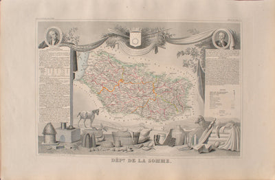 Victor LEVASSEUR : Carte ancienne de la Somme, Gravure originale (vue générale) - Crédit photo : Galerie Art.Paris