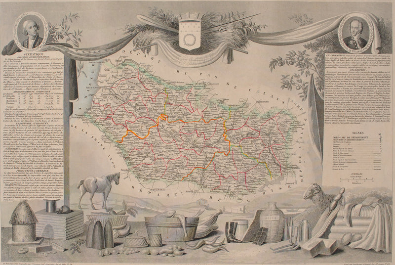 Victor LEVASSEUR : Carte ancienne de la Somme, Gravure originale (photo de détail 2) - Crédit photo : Galerie Art.Paris