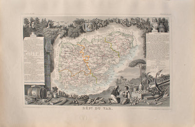 Victor LEVASSEUR : Carte ancienne du Var, Gravure originale (vue générale) - Crédit photo : Galerie Art.Paris