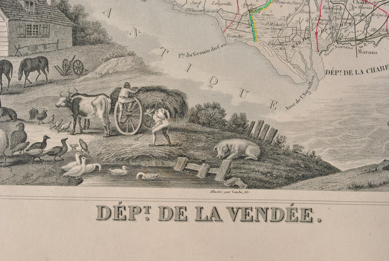 Victor LEVASSEUR : Carte ancienne de la Vendée, Gravure originale (photo de détail 3) - Crédit photo : Galerie Art.Paris